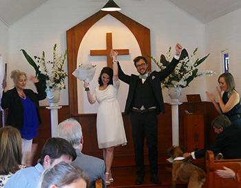 Marry Me Marilyn Kate & Michae_Red Healer Dog Wedding St Margaret’s Chapel Gold Coast Arts Centre Surfers Paradise